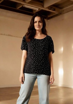 Anne Klein Puff Sleeve Polka Dot Blouse   Size 1X   Black/Multi   NWOT