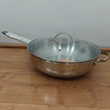 Tools of the Trade Cookright Stainless Steel Wok Fryer Chefs Pan 12" + Lid NEW