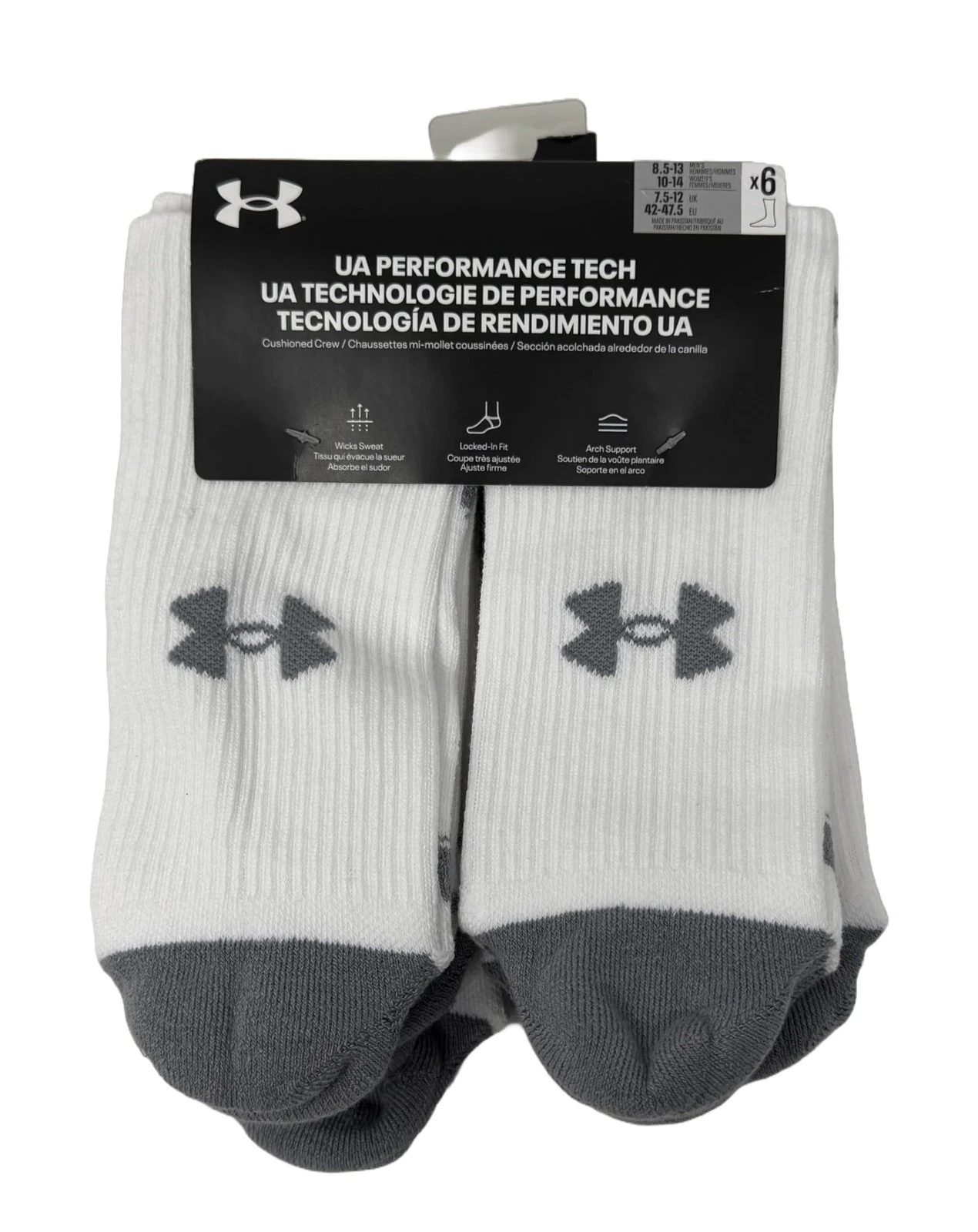 Under Armour Men's UA Performance Tech 6-Pack Crew Socks White XL 13-16