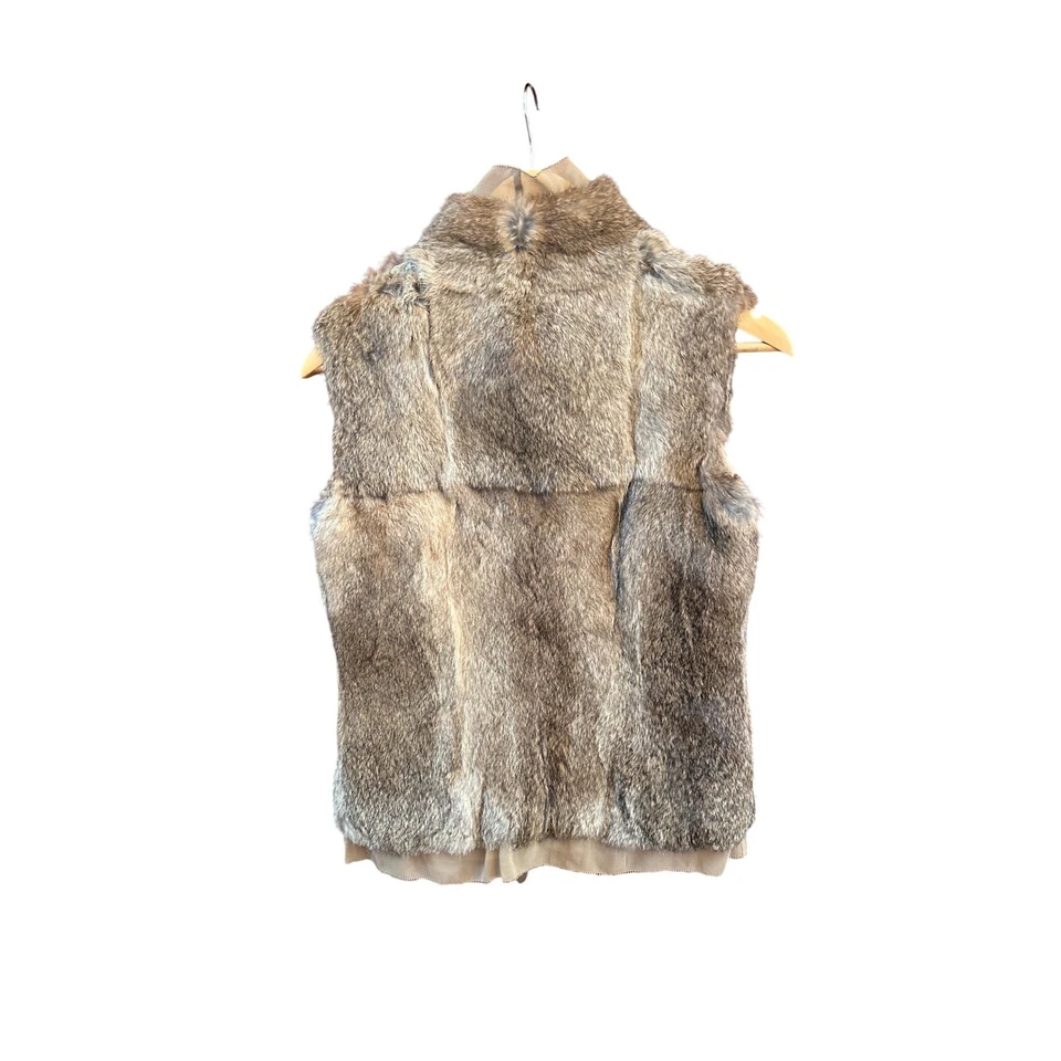 Chaleco Elie Tahari XS Piel de Conejo Seda Charmeuse Taupe Neutro Lujo Invierno Elegante Foto 3 de 4