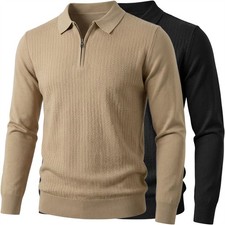 2 Pack Mens 1/4 Zip Jumper Knit Sweater Warm Half Zip Pullover Winter