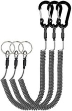 3Pcs Black Retractable Safety Coiled Lanyard, Steel Wire with Aluminum Alloy