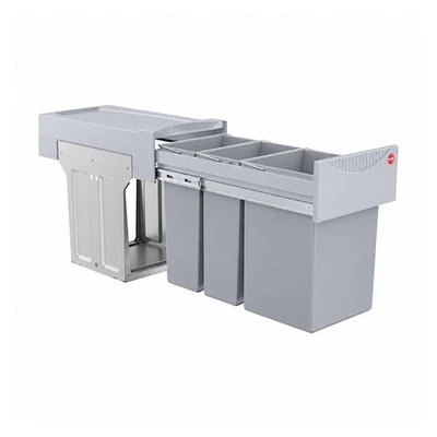HAILO Terzett 3666341 Einbau Mülleimer 29L 3-fach 15+2x7L hellgrau Vollauszug - Bild 1 von 4