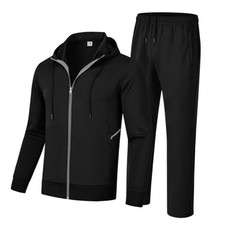 Men's Tracksuit 2 Pieces Set Hoodie Sweatsuits Full Zip Athletic Large Black