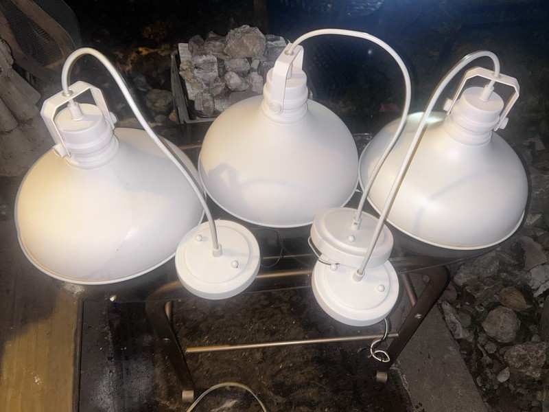 Lot of 3 Matte White Industrial Barn Pendant Lights 11.5” Shade Diameter