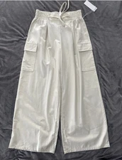 SIENNA SKY Womens Pants Medium Beige Khaki Wide Leg High Waisted Cargo Minimal