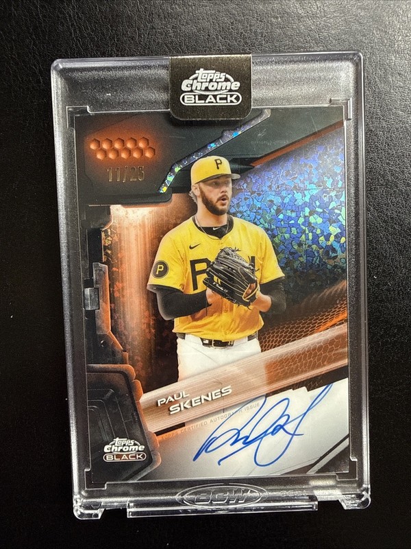 Topps 2026 Chrome Blk Mini Diamond Orange Refract Paul Skenes Pirates Auto /25