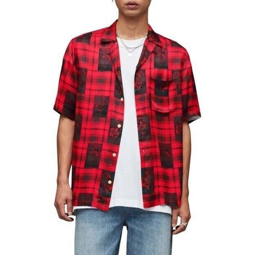 AllSaints NWOT Men's Fritillaria Floral Checked Shirt Red Size L - Picture 2 of 7