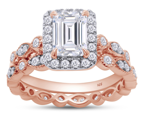 Engagement Bridal Ring Set ? 1.6 Ct Moissanite (Emerald & Round Cut) 925 Silver - Picture 32 of 37