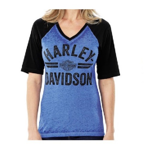 T-shirt manica corta originale Harley Davidson donna nera blu scollo V  raglan | eBay
