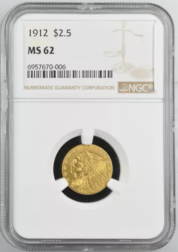 1912 Gold Indian Head Quarter $2.5 Eagle NGC MS62 6957670-006
