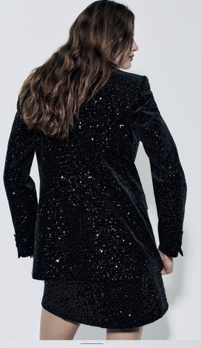 NEW ZARA AW23 ZW COLLECTION SEQUINNED VELVET BLAZER REF 9433/976 SIZE S - Picture 6 of 9