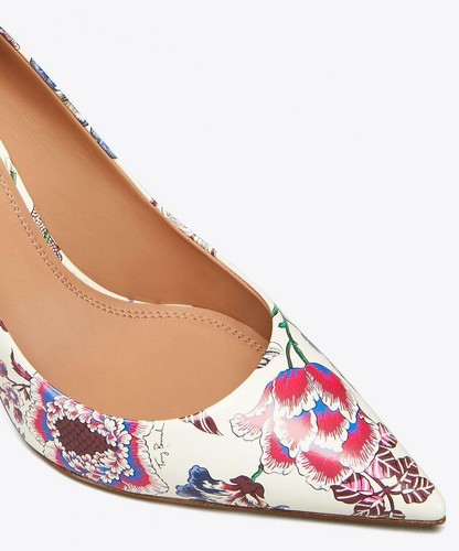 $378 NEW Tory Burch PENELOPE 85 PRINTED PUMPS Happy Times Floral White Heels 10 - Picture 2 of 20