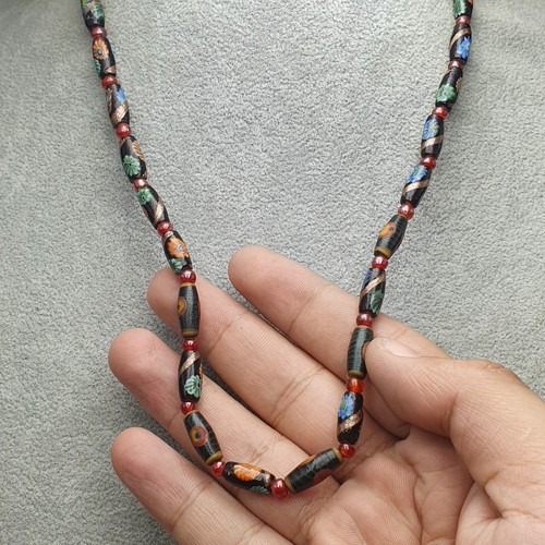 Venetian Style Vintage Tiny Floral & Eyes Glass Beaded Necklace - Picture 6 of 19