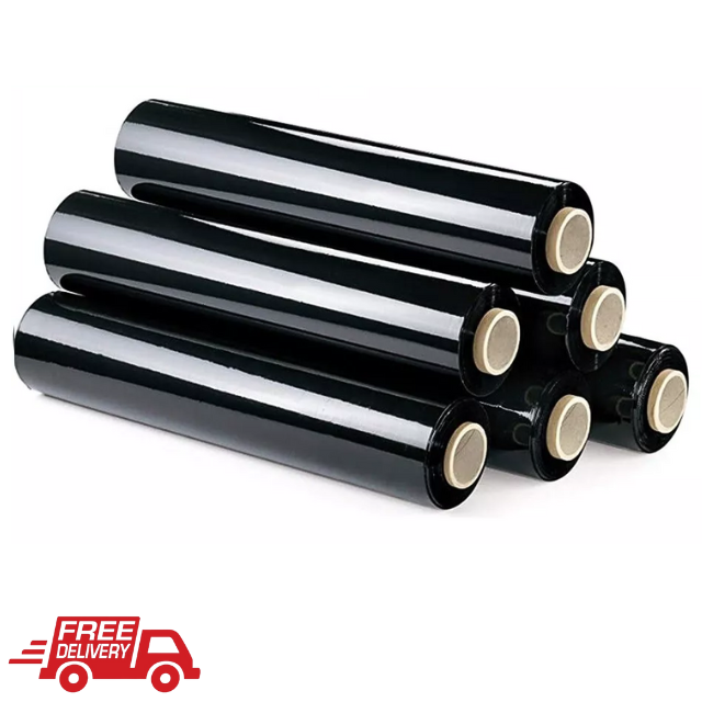 6 X STRONG ROLLS BLACK PALLET STRETCH SHRINK WRAP CAST PARCEL PACKING CLING FILM