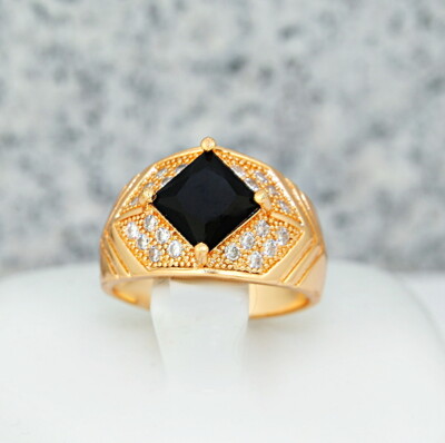 Damen, Herren charismatische Ring Edelstein Black Onix vergoldete Gold K18/750er