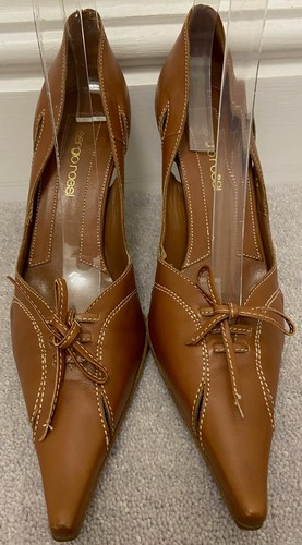SERGIO ROSSI Tan Leather Pointed Toe High Wooden Stiletto Heel Shoes EU39 UK6 - Picture 5 of 11