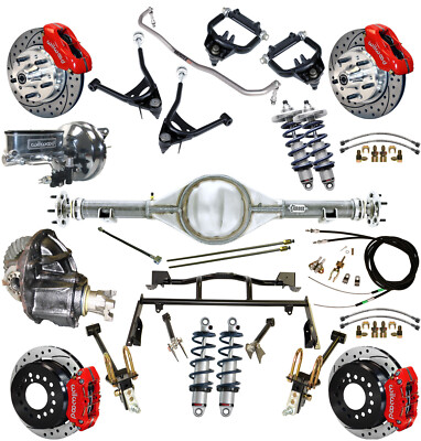 RIDETECH COILOVER,4-LINK KIT,CURRIE REAR END,WILWOOD DISC BRAKES,11'' DR,RED,6770
