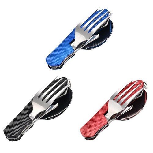 4 In 1 Tableware Fork/Spoon/Bottle Opener Camping Steel Too✨d T4R7 B2E8 G7N K8A4 - Picture 3 of 21