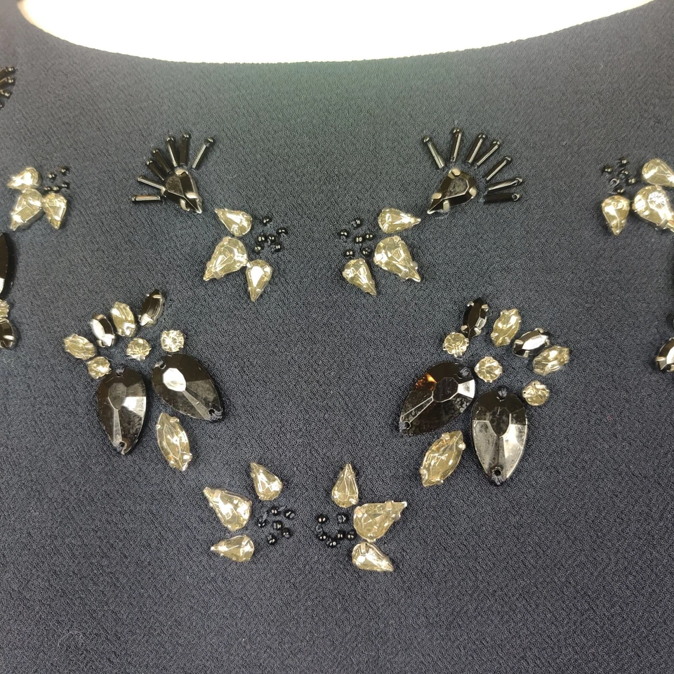 Vestido Banana Republic Talla 2 Joya Adornado Manga 3/4 Cambio Azul Marino Foto 4 de 4