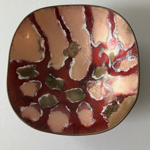 Vtg Feiko Enamel On Copper Bowls Handmade Hanau West Germany Signed Rare Flawed - Picture 6 of 16
