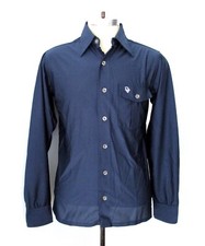 Vtg 70s Christian Dior Blue Qiana Nylon Knit Disco Pimp Shirt Embroidered Logo S