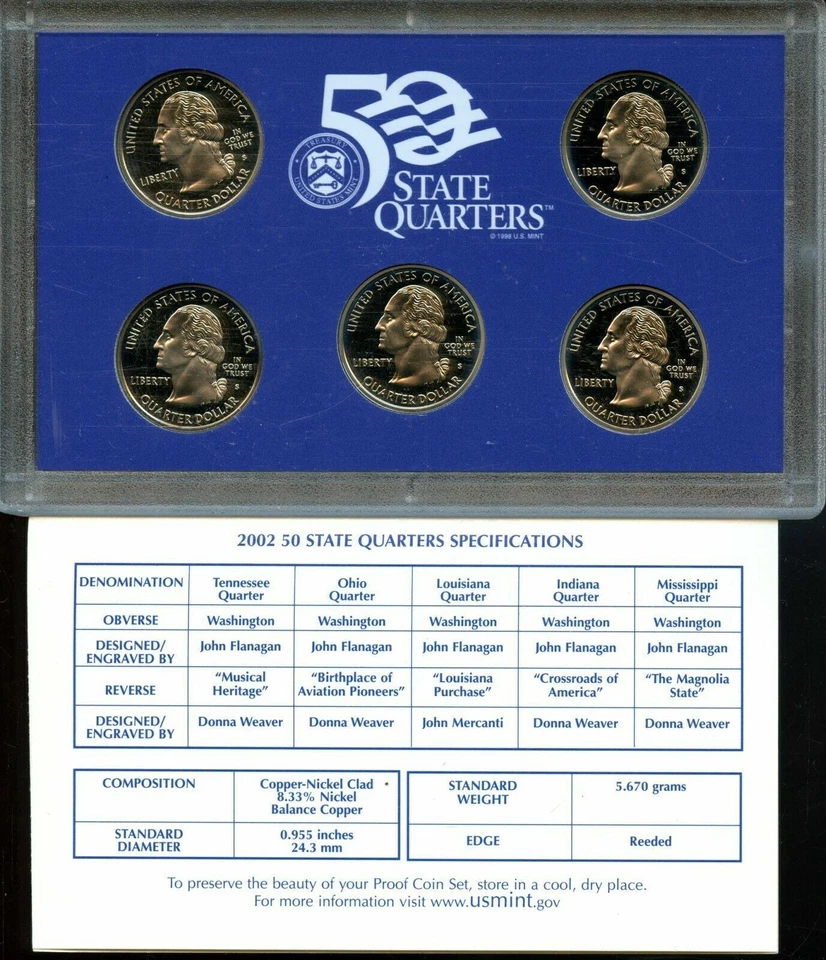 2002-S US Proof State Quarter Mint Set 5 Coins CN CLAD 20uwh0720 - Image 3 of 3