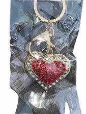 Red Heart Faux Crystal Rhinestone Keyring Clip-on Accessory Charm
