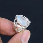 Blue Fire Moonstone 925 Sterling Silver V Shaped Chevron Crown Rings For Women