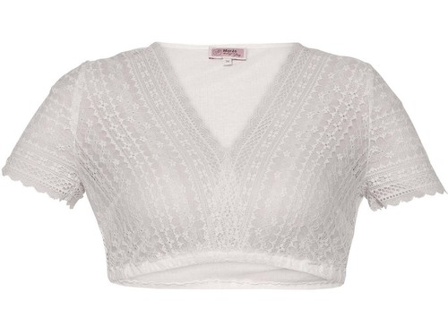 MarJo Trachten Dirndlbluse Nanita-Lotta creme V-Ausschnitt Spitze Muster - Bild 3 von 4