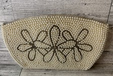Faux Pearl Vintage Clutch Bag Purse retro 50s chic Ivory With Silver hardware