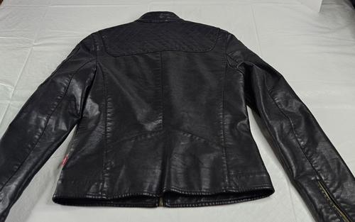 Levi's Moto Jacket Women M Dark Brown Biker Cropped Faux Leather Zip Quilted - Picture 17 of 18
