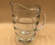 Mid-Century Ribbed Beehive clear Glass Pitcher - 8 1/4" tall heavy thick glass