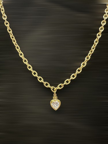 Collar de cadena Rolo de 16" enchapado en oro de 14 quilates colgante corazón circonita cúbica para mujer - Imagen 10 de 11