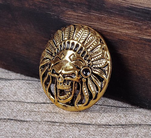 10PC 30MM ANTIQUE BRASS FINISH SKULL INDIAN HEAD LEATHERCRAFT DECOR CONCHOS - Picture 2 of 8