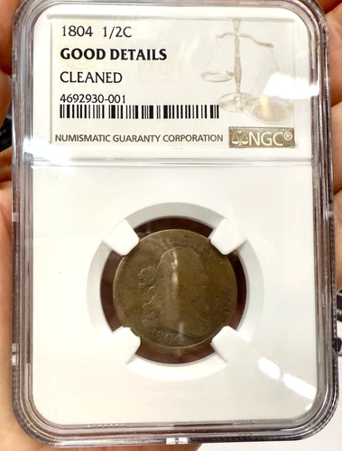 1804 1/2 C NGC Draped Bust Coin - Cleaned - Good Details