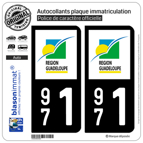 2 Stickers autocollant plaque immatriculation : 971 Guadeloupe LogoType - Picture 9 of 9