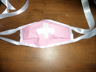 Pink Pvc Mask PINK PLASTIC PVC MASK WHITE CROSS SATIN TIES GOTH DOCTORS AND NURSES ...