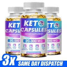 3 Bottles KETO BHB 20,00mg PURE Ketone FAT BURNER Weight Loss Diet Pills Ketosis