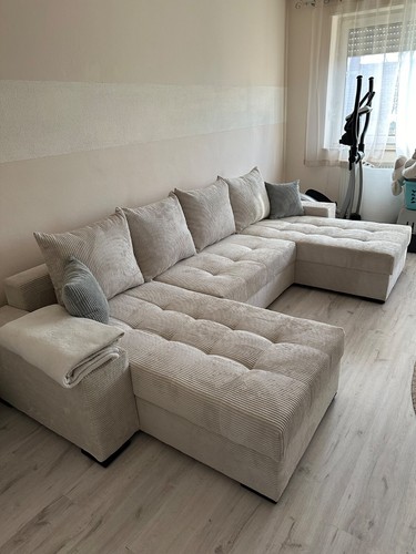 Couch mit Schlaffunktion und Bettkasten in Beige - Bild 2 von 2