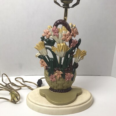 Vintage Painted Metal Flower Basket Lamp French Country Shabby Chic Kitsch