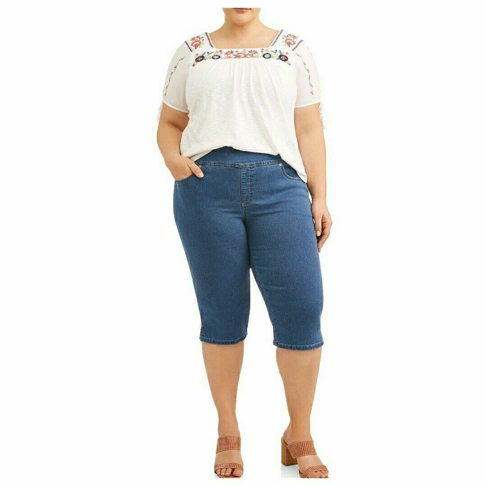 Jack David Mujer Talla Grande Cintura Elástica Tirar de Microfibra Elástica Capri Foto 2 de 4