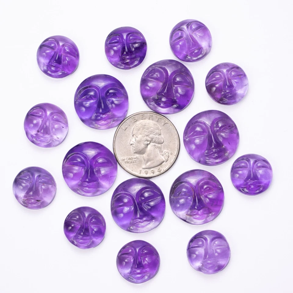 Tallado de piedras preciosas de amatista cara lunar de 15 a 20 mm talla de cabujón cara lunar redonda Foto 2 de 4
