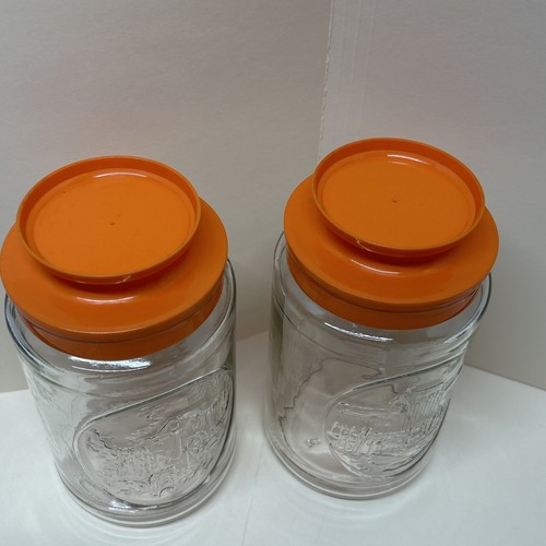 Vintage Glass Canisters Orange Lid Tang Anchor Hocking Wharf And Wheel House 7” - Picture 4 of 8