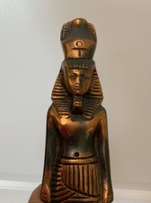 Vintage Egyptian Cooper Color King Ramses Statue On Marble Base 9”