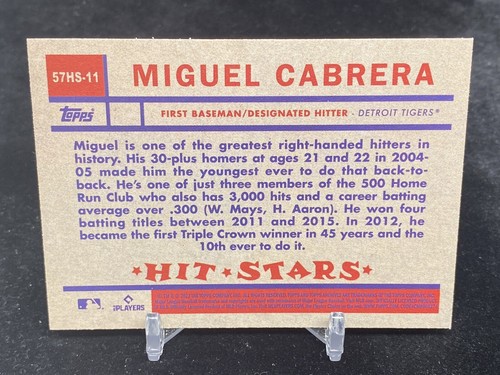 MIGUEL CABRERA 2023 TOPPS ARCHIVES #57HS-11 1957 TOPPS HIT STARS INSERT / TIGERS - Picture 2 of 2