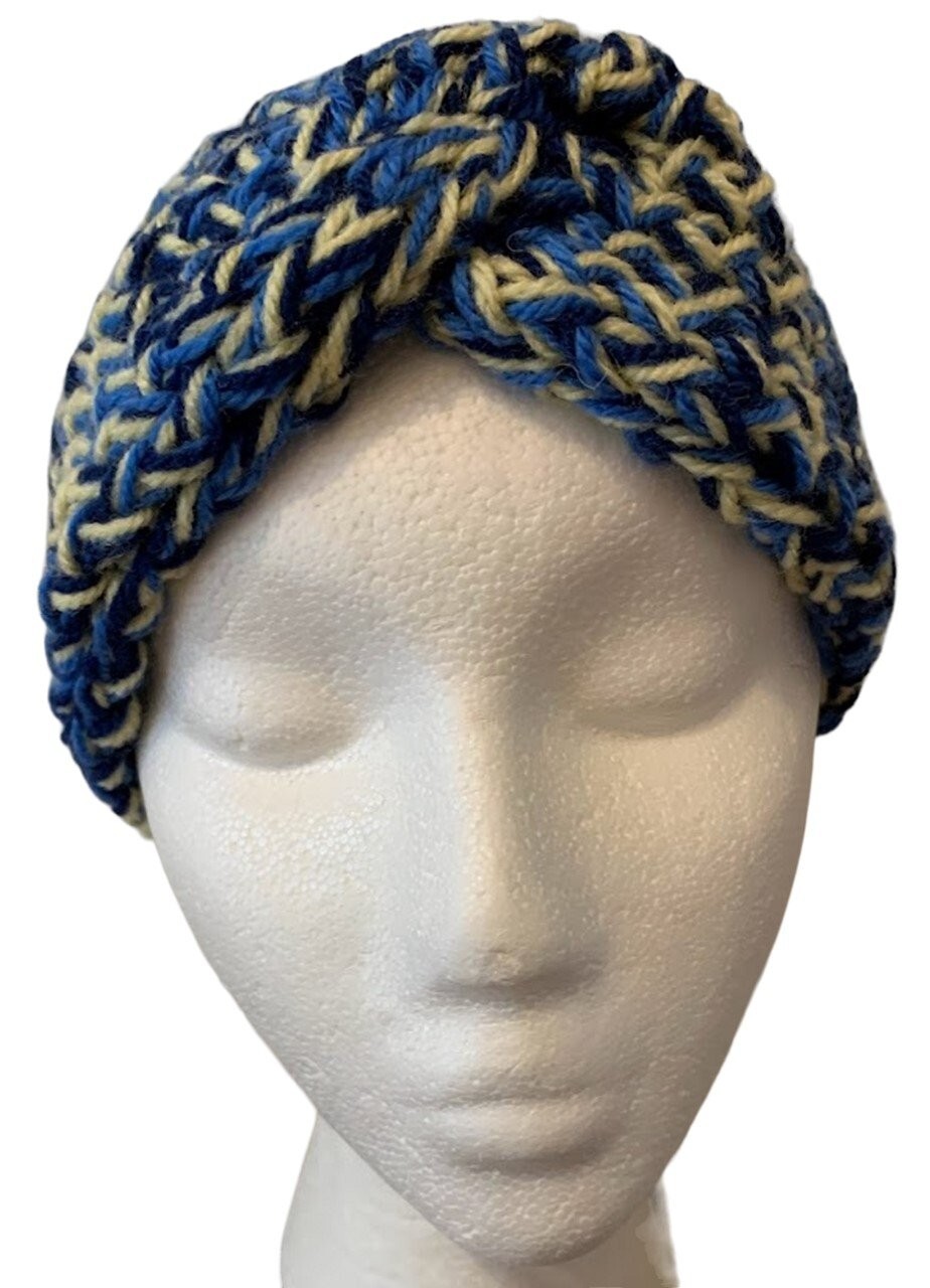 Hand Knitted Headband Winter Hairband Bandeau Ear Warmers Navy Blue