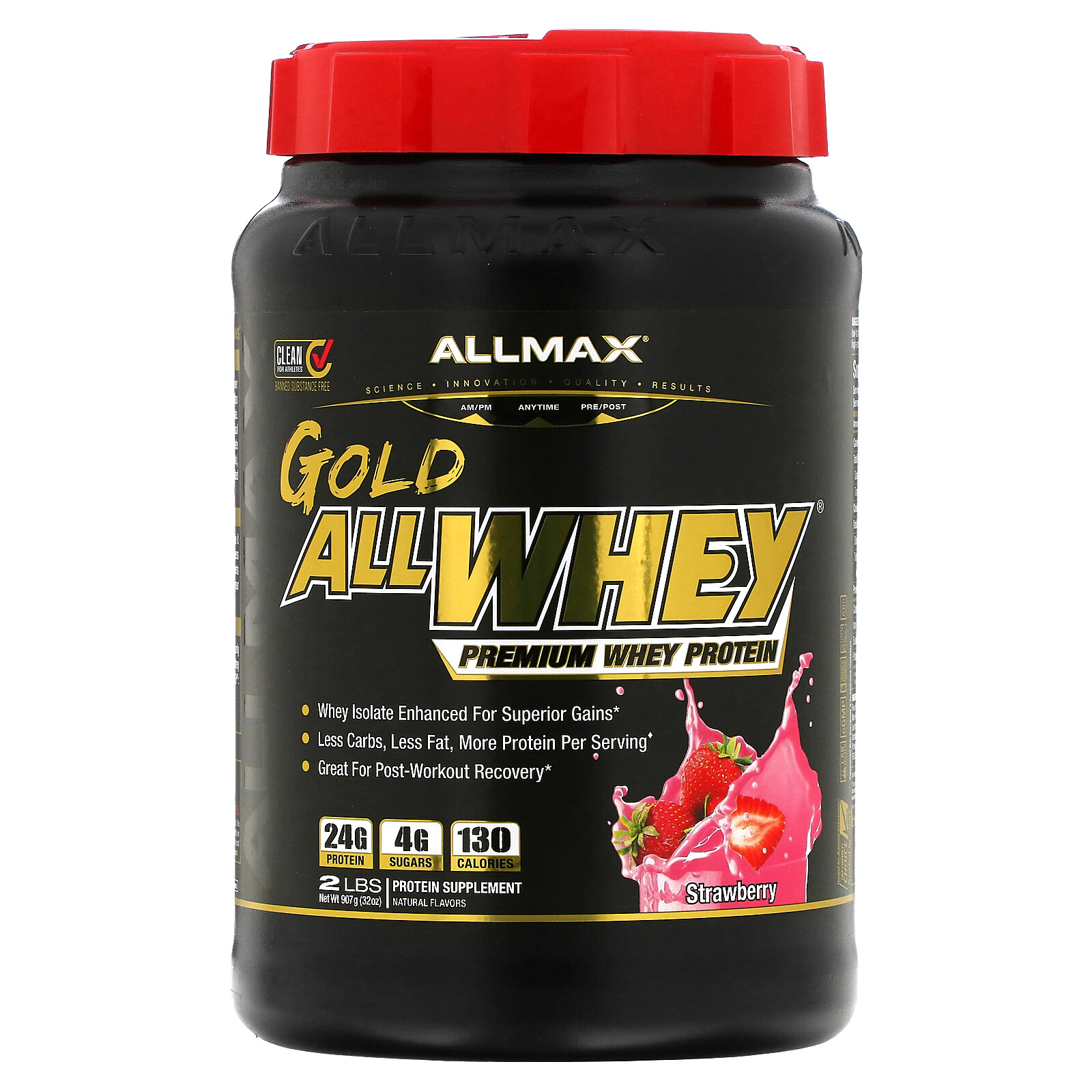 GOLD ALLWHEY , Сывороточный протеин премиум-класса, Клубника, 2 фунта (907 г)