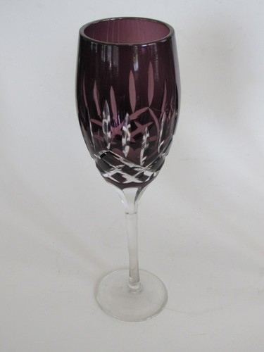 Set of 4 Cut to Clear Purple Amythest Crystal Tall Wine Glasses - Picture 3 of 9