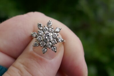 Vintage 14kt White Gold & Natural Dimond Ring - Size 4.75 / .88 TCW